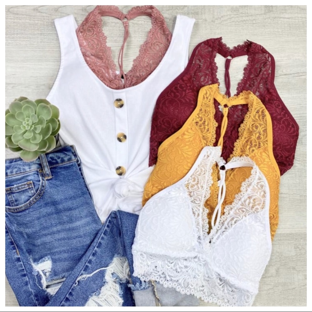 All Over Sheer Twisted Back Lace Brallette - Picture 2 of 4